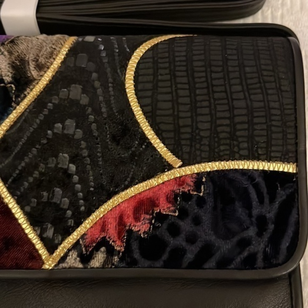 Collage by Carlos Falchi Purse Black Leather Patchwork Fabric Shoulder Bag - Picture 4 of 8
